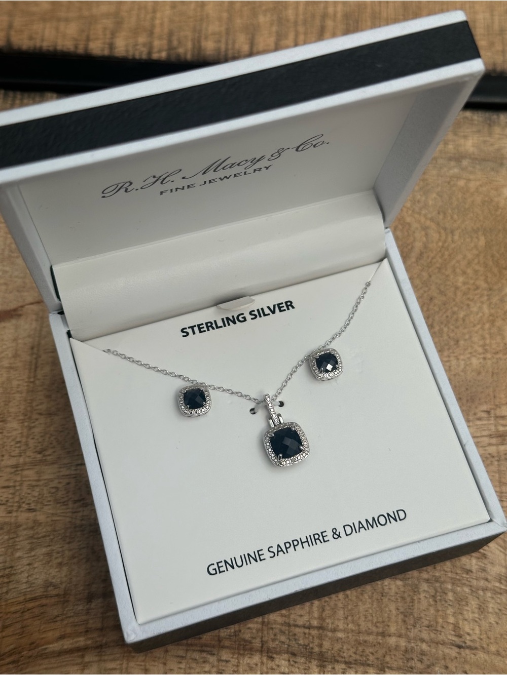 Macy's Sterling Silver Sapphire and Diamond Necklace Set in Deep Blue